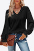 Eyelet V-Neck Flounce Sleeve Blouse