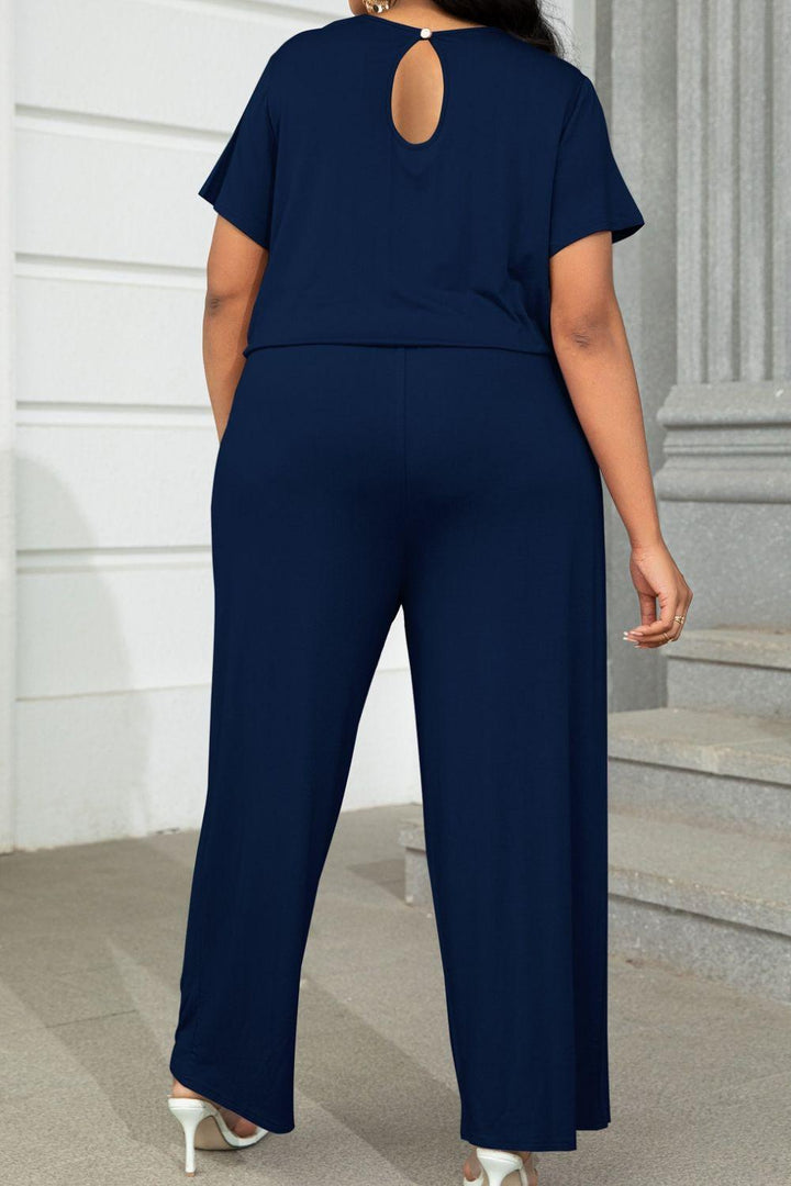 Plus Size Drawstring Waist Short Sleeve Jumpsuit - BELLATRENDZ