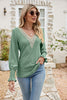 Eyelet V-Neck Smocked Flounce Sleeve Blouse