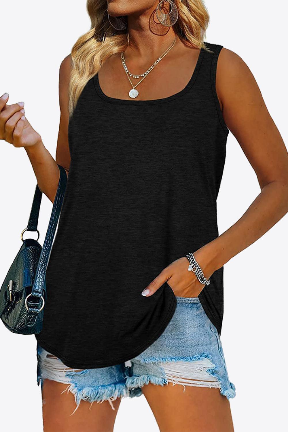 Curved Hem Square Neck Tank - BELLATRENDZ