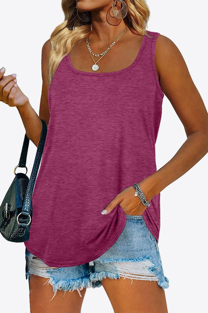 Curved Hem Square Neck Tank - BELLATRENDZ