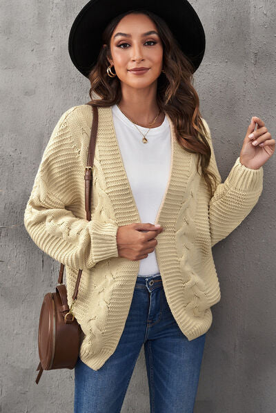 Waffle-Knit Open Front Dropped Shoulder Sweater
