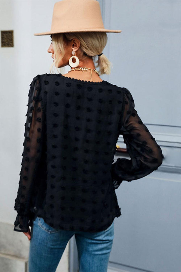 Swiss Dot Peplum Blouse - BELLATRENDZ