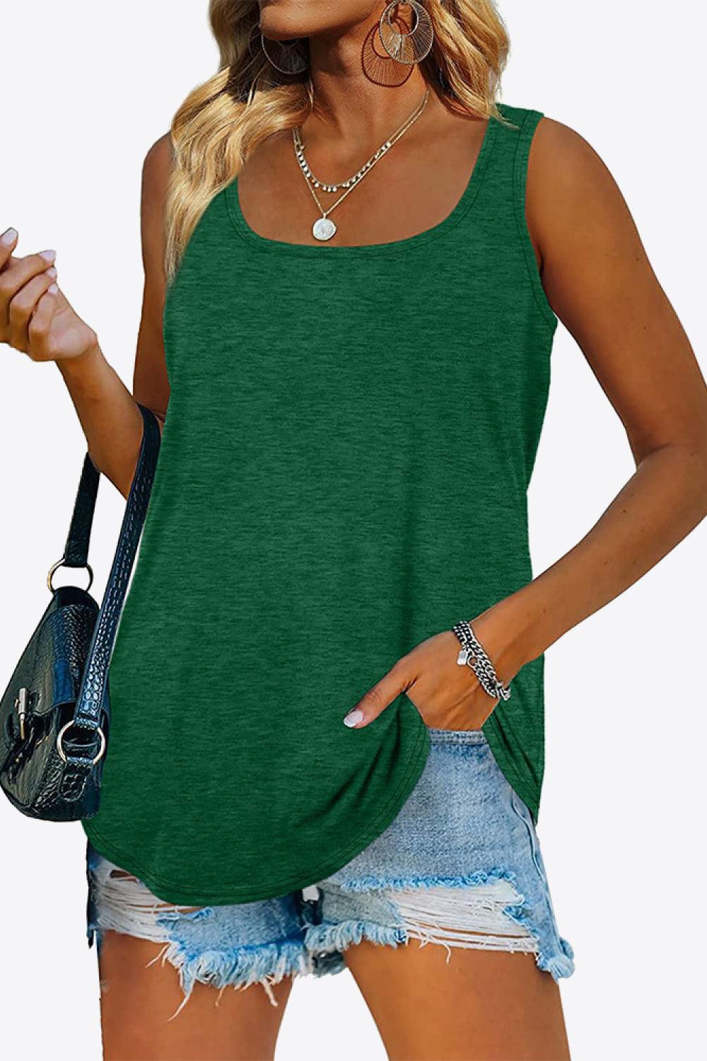 Curved Hem Square Neck Tank - BELLATRENDZ