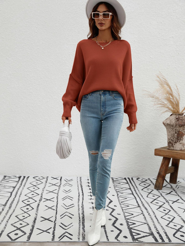 Exposed Seam Dropped Shoulder Slit Sweater - BELLATRENDZ