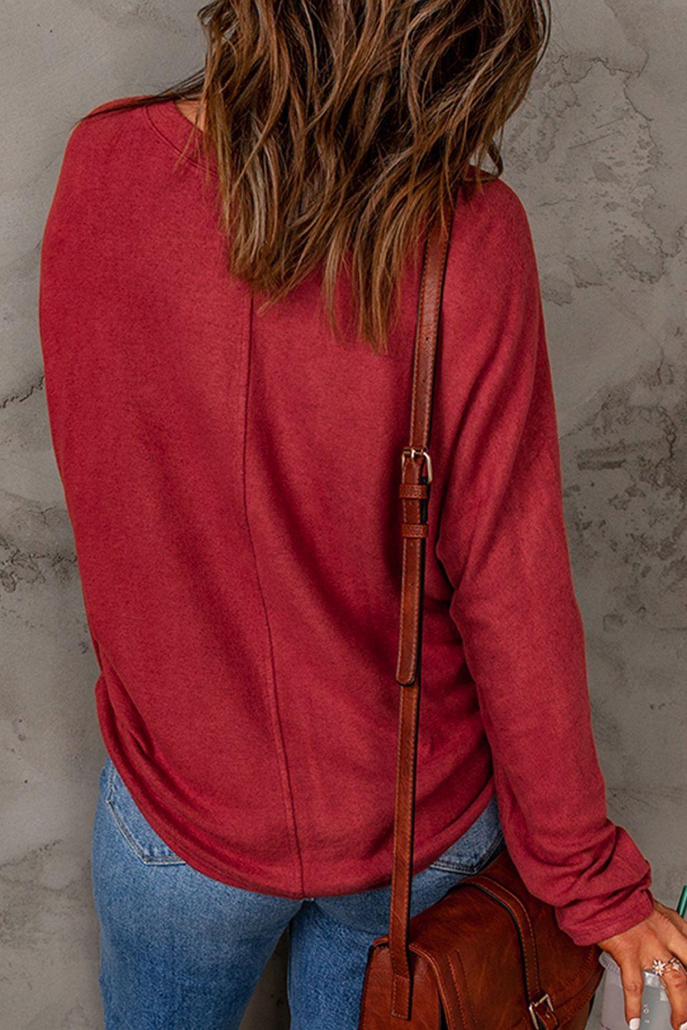 Seam Detail Round Neck Long Sleeve Top - BELLATRENDZ