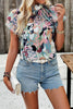 Printed Ruffled Mock Neck Blouse