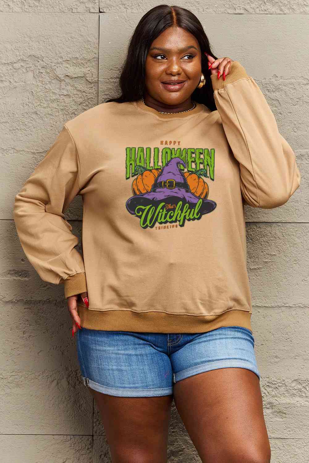 Simply Love Full Size Witch Hat Graphic Sweatshirt