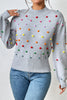 Pom-Pom Trim Mock Neck Long Sleeve Pullover Sweater