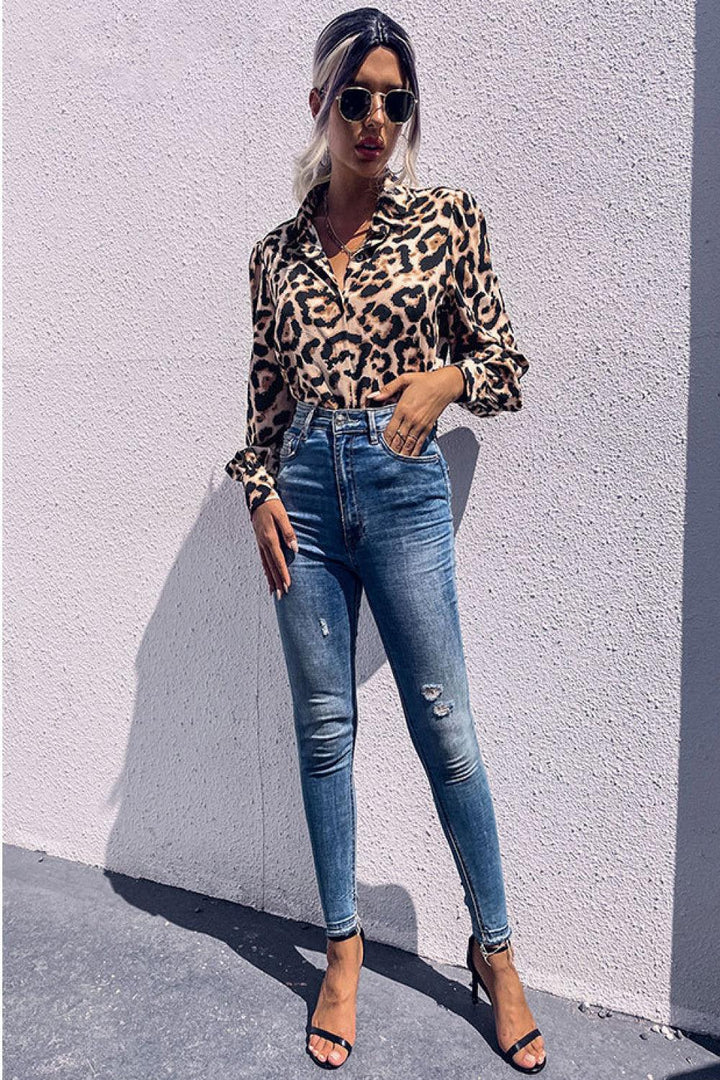 Leopard Printed Button Down Blouse - BELLATRENDZ