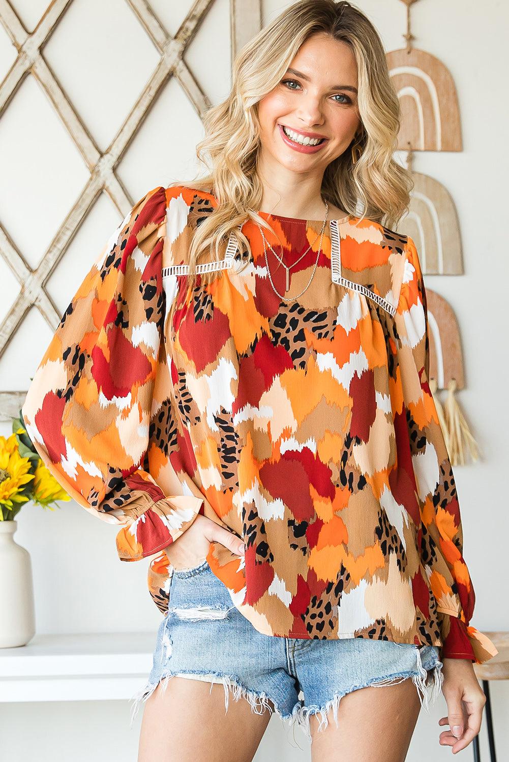 Printed Flounce Sleeve Buttoned Blouse - BELLATRENDZ