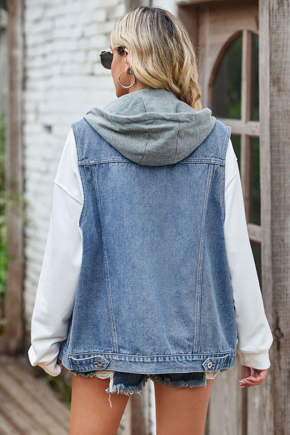 Sleeveless Denim Top with A Detachable Hood - BELLATRENDZ