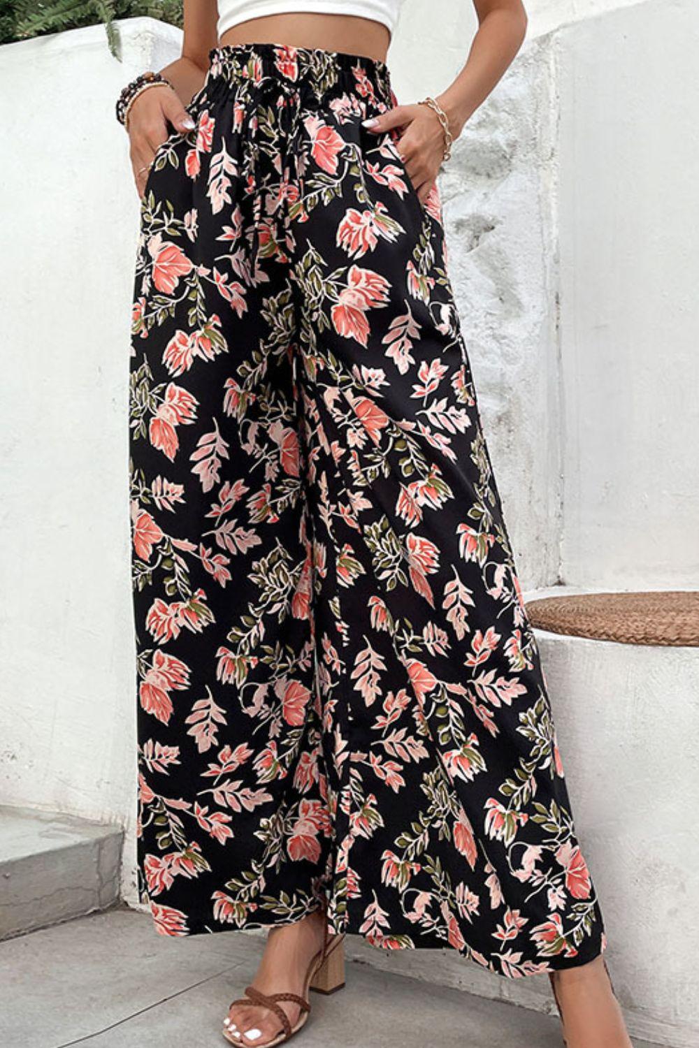 Floral Pull-On Wide Leg Pants - BELLATRENDZ