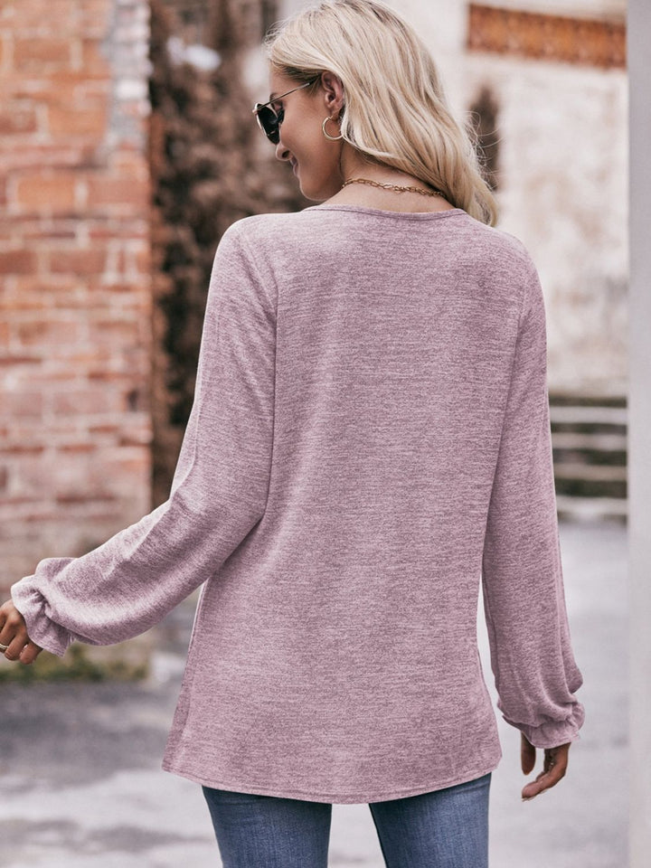 Long Flounce Sleeve Round Neck Blouse