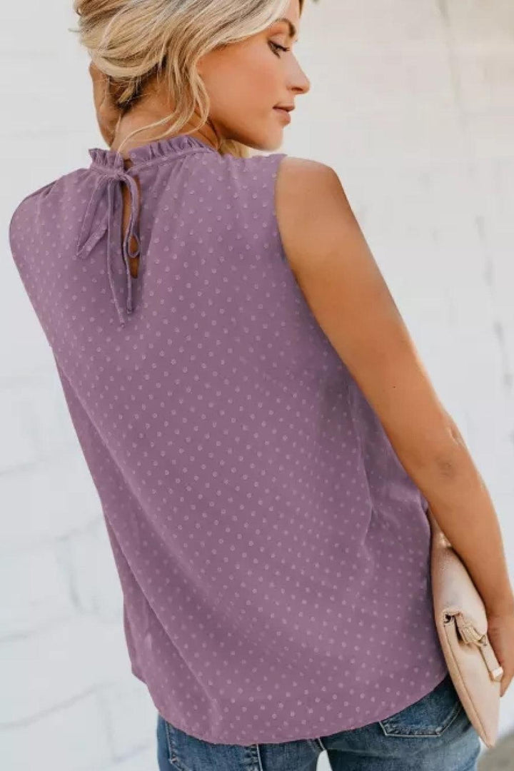 Smocked Tie Back Frill Trim Tank - BELLATRENDZ