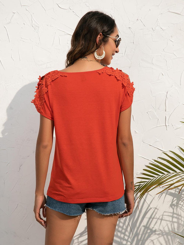 Spliced Lace Cold-Shoulder Blouse - BELLATRENDZ