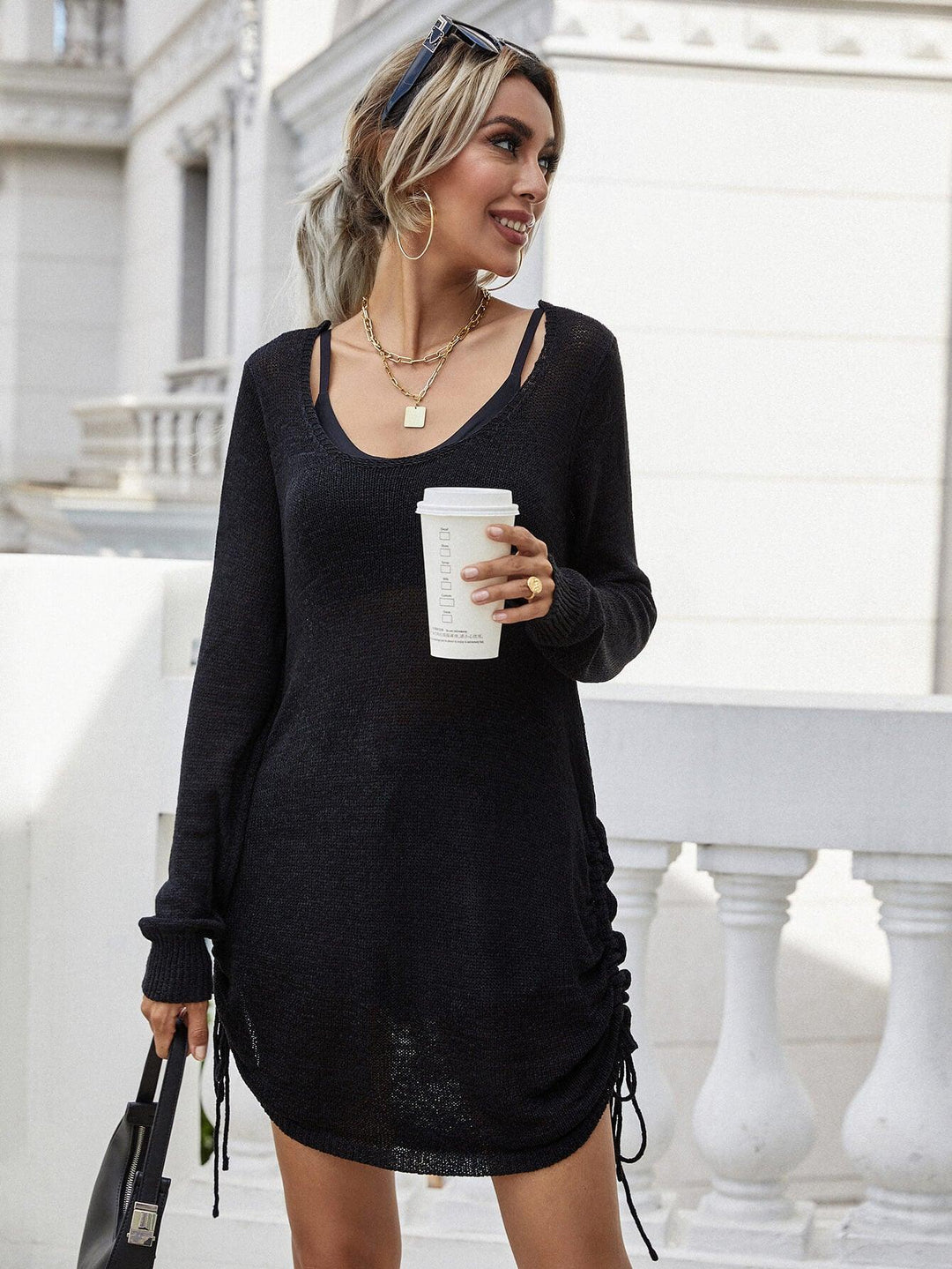 Drawstring Detail Open Back Scoop Neck Knit Top - BELLATRENDZ