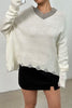 Distressed V-Neck Dropped Shoulder Sweater