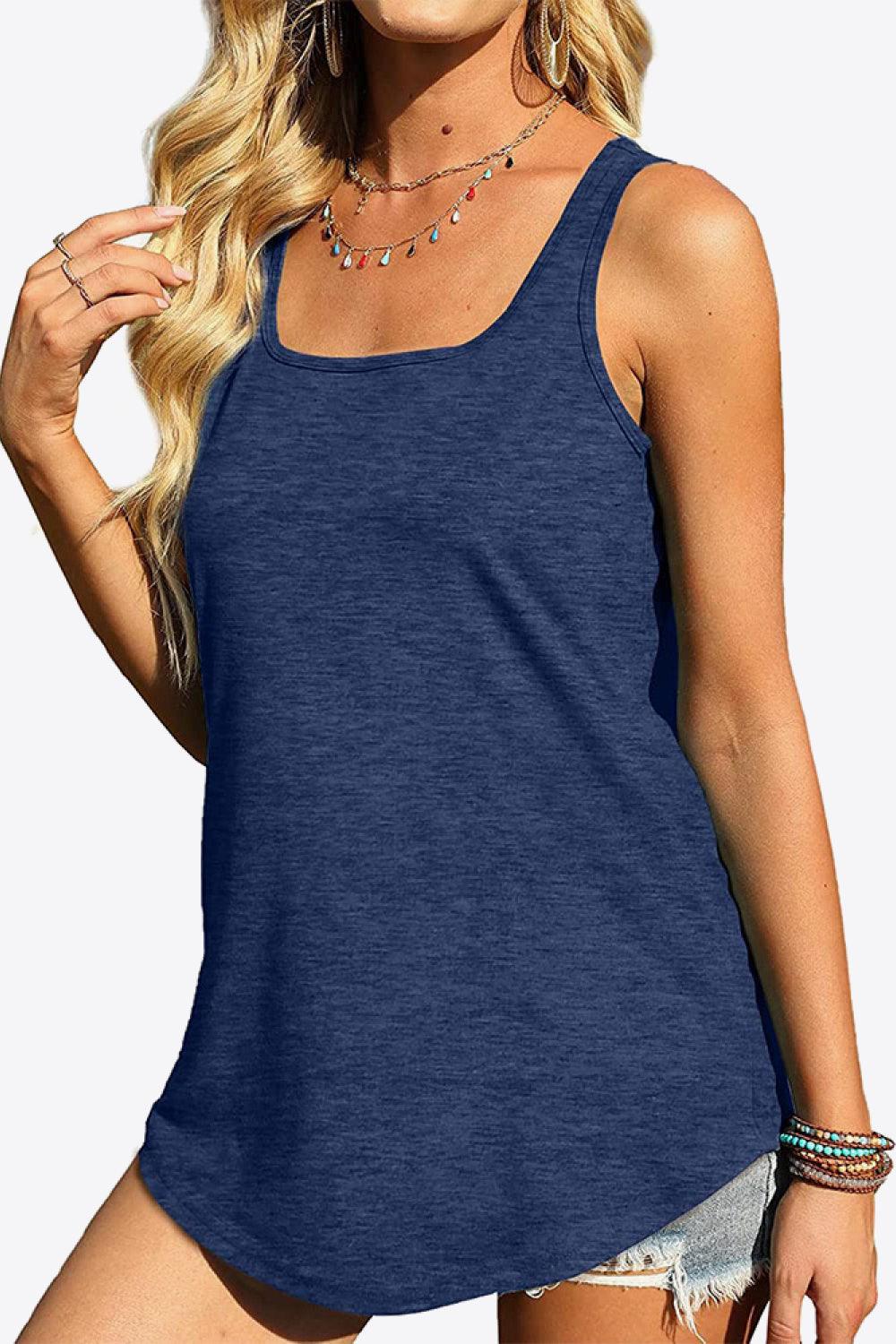 Curved Hem Square Neck Tank - BELLATRENDZ