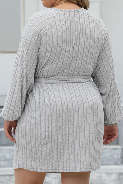 Plus Size Ribbed Tie Front Long Sleeve Sweater Dress
