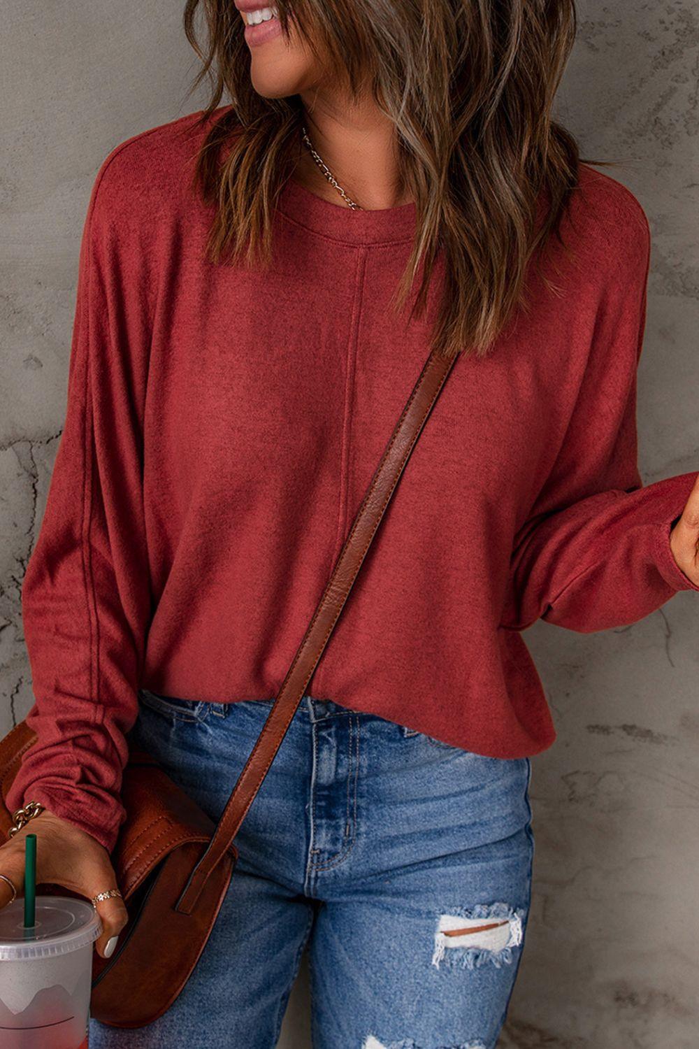 Seam Detail Round Neck Long Sleeve Top - BELLATRENDZ