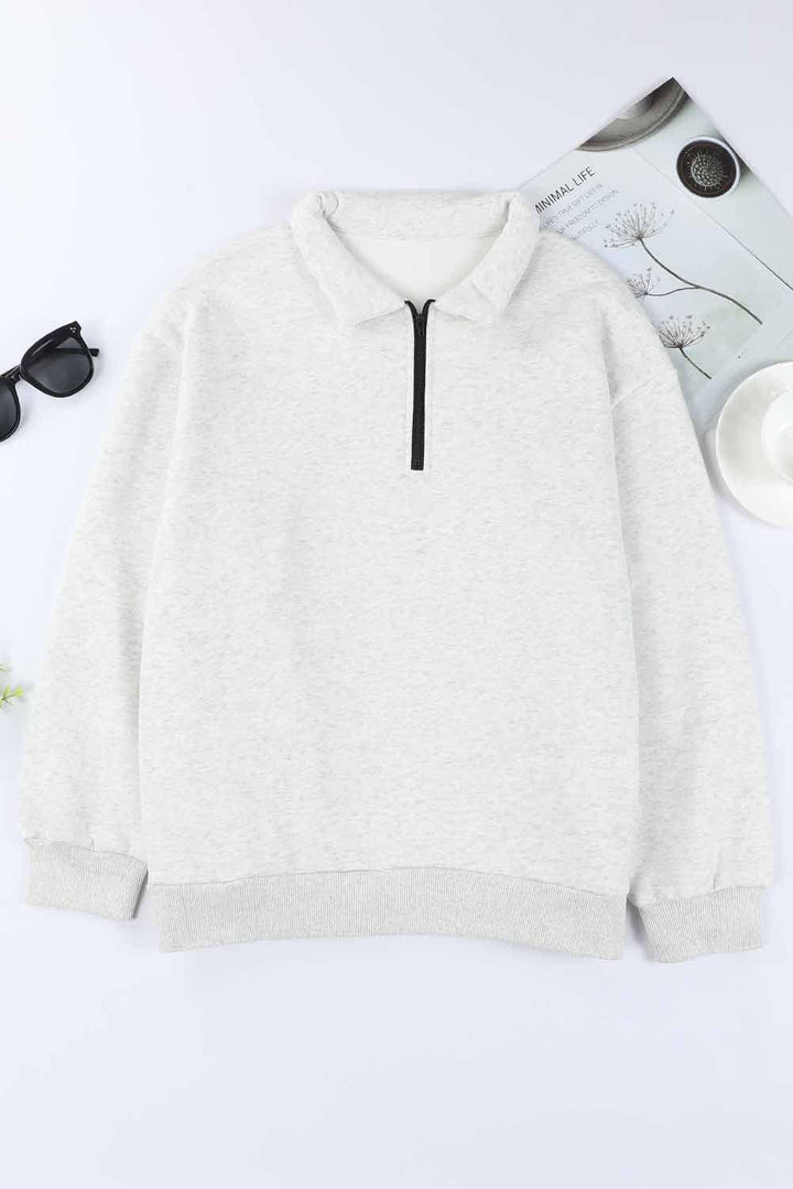 Quarter Zip Dropped Shoulder Sweatshirt - BELLATRENDZ