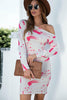 Printed Boat Neck Long Sleeve Dress - BELLATRENDZ