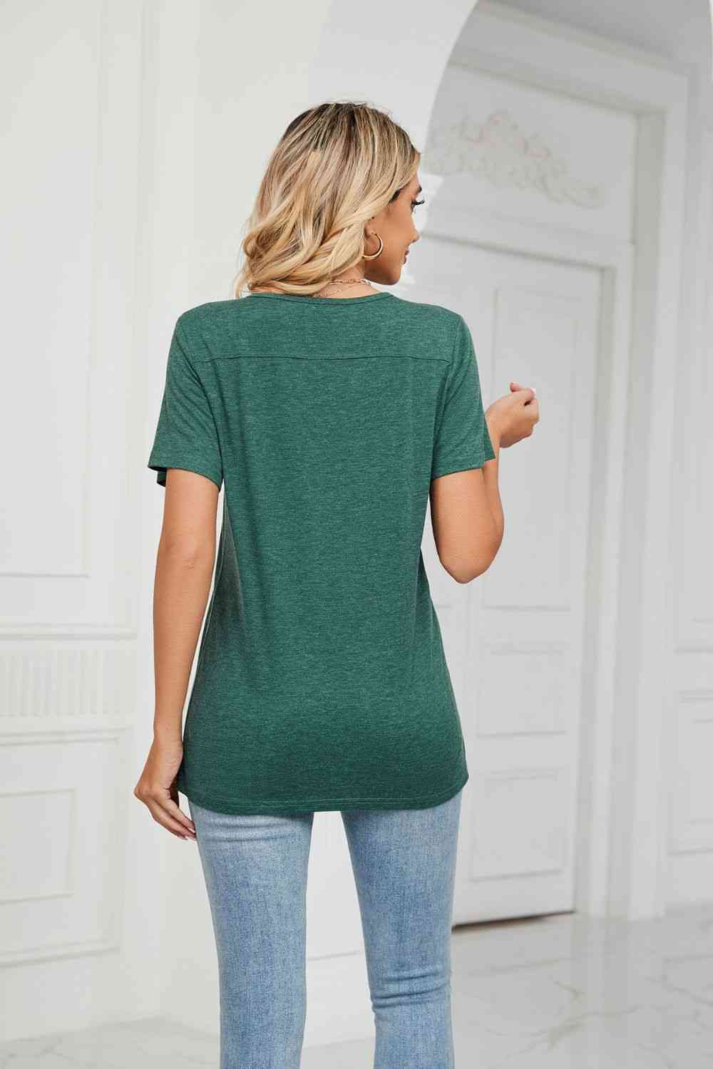 Decorative Button V-Neck T-Shirt