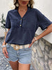 Buttoned Notched Neck Cuffed Sleeve Blouse - BELLATRENDZ