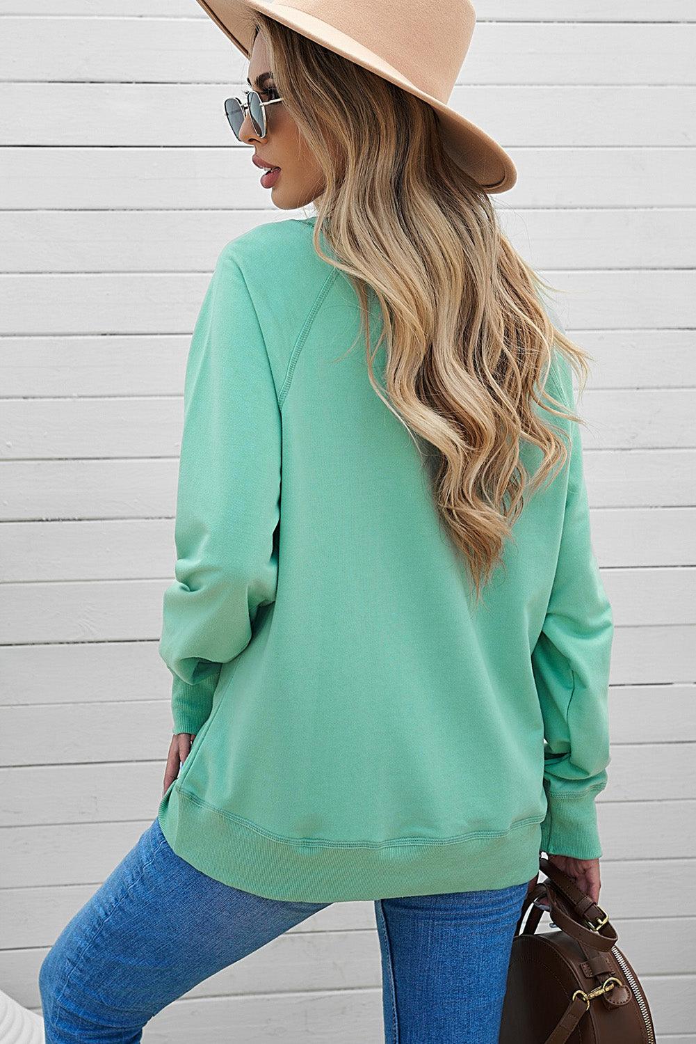 Round Neck Raglan Sleeve Exposed Seam Sweatshirt - BELLATRENDZ