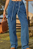 Loose Fit Drawstring Jeans with Pocket