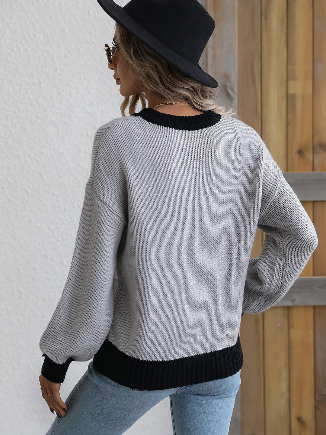 Contrast Trim Drop Shoulder Pullover Sweater - BELLATRENDZ