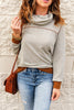 Contrast Cowl Neck Long Sleeve Top - BELLATRENDZ