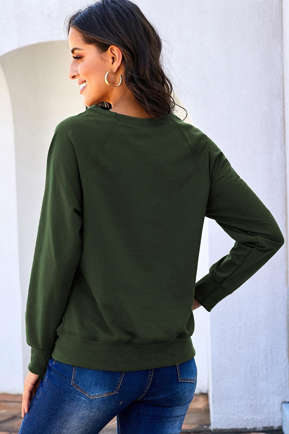 Round Neck Raglan Sleeve Exposed Seam Sweatshirt - BELLATRENDZ