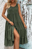 Decorative Button Scoop Neck Tiered Sleeveless Dress