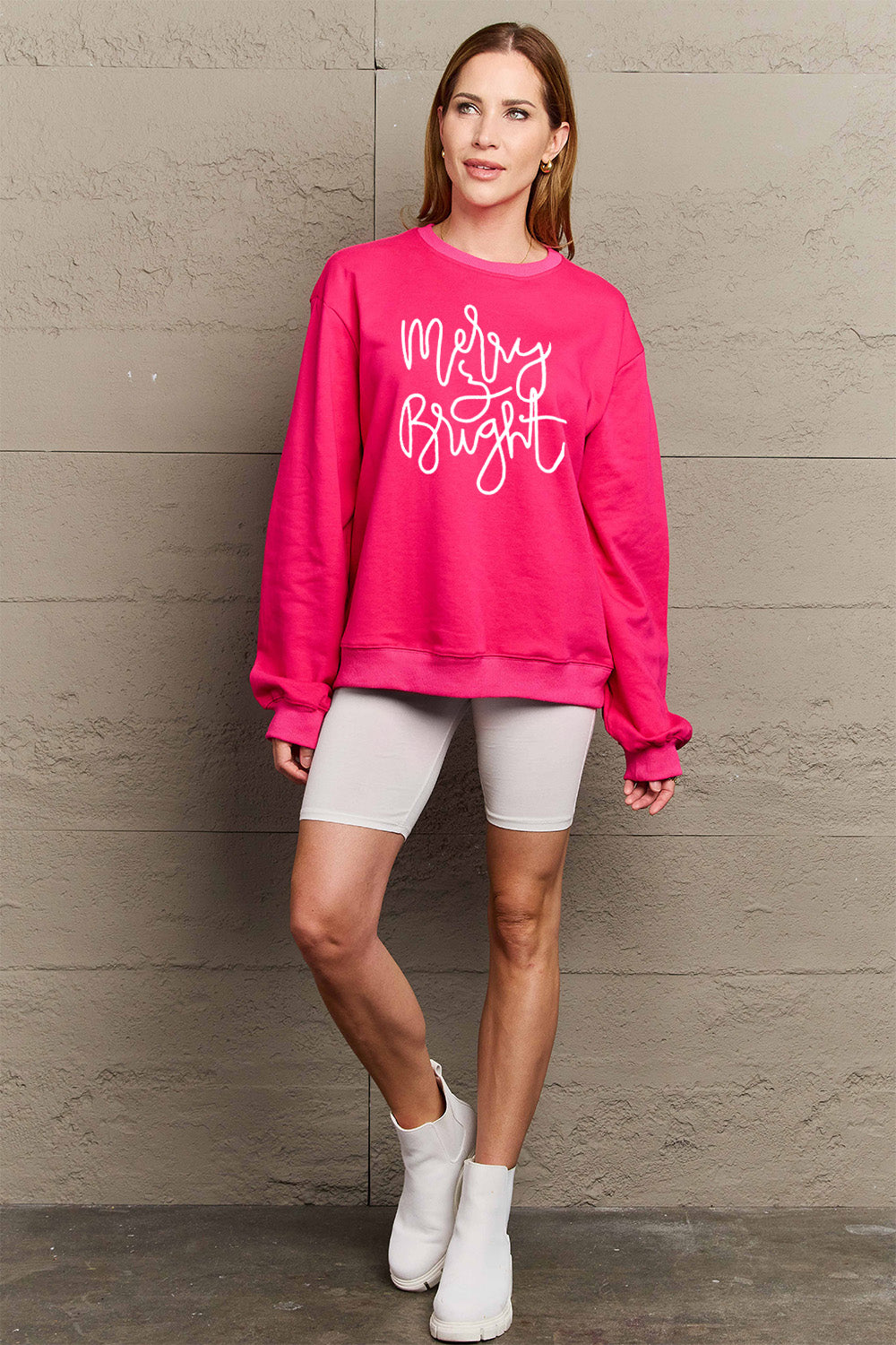 Simply Love Full Size MERRY AND BRIGHT Graphic Sweatshirt