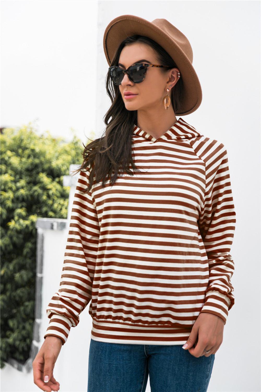 Horizontal Stripe Raglan Sleeve Hoodie - BELLATRENDZ