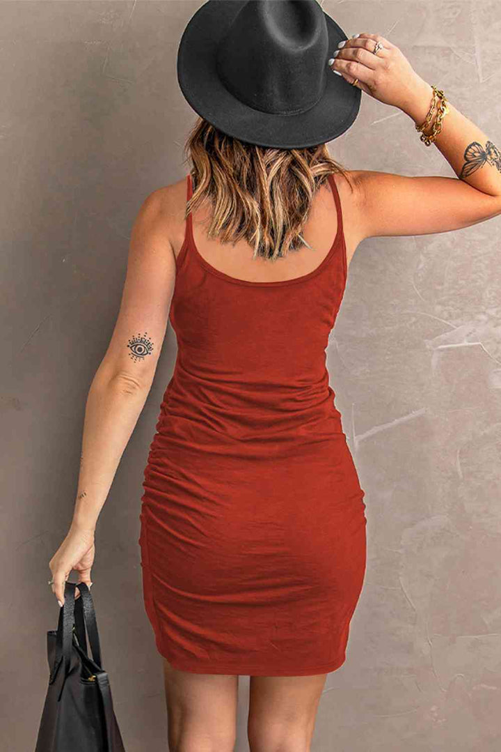 Spaghetti StrapRuched Mini Dress