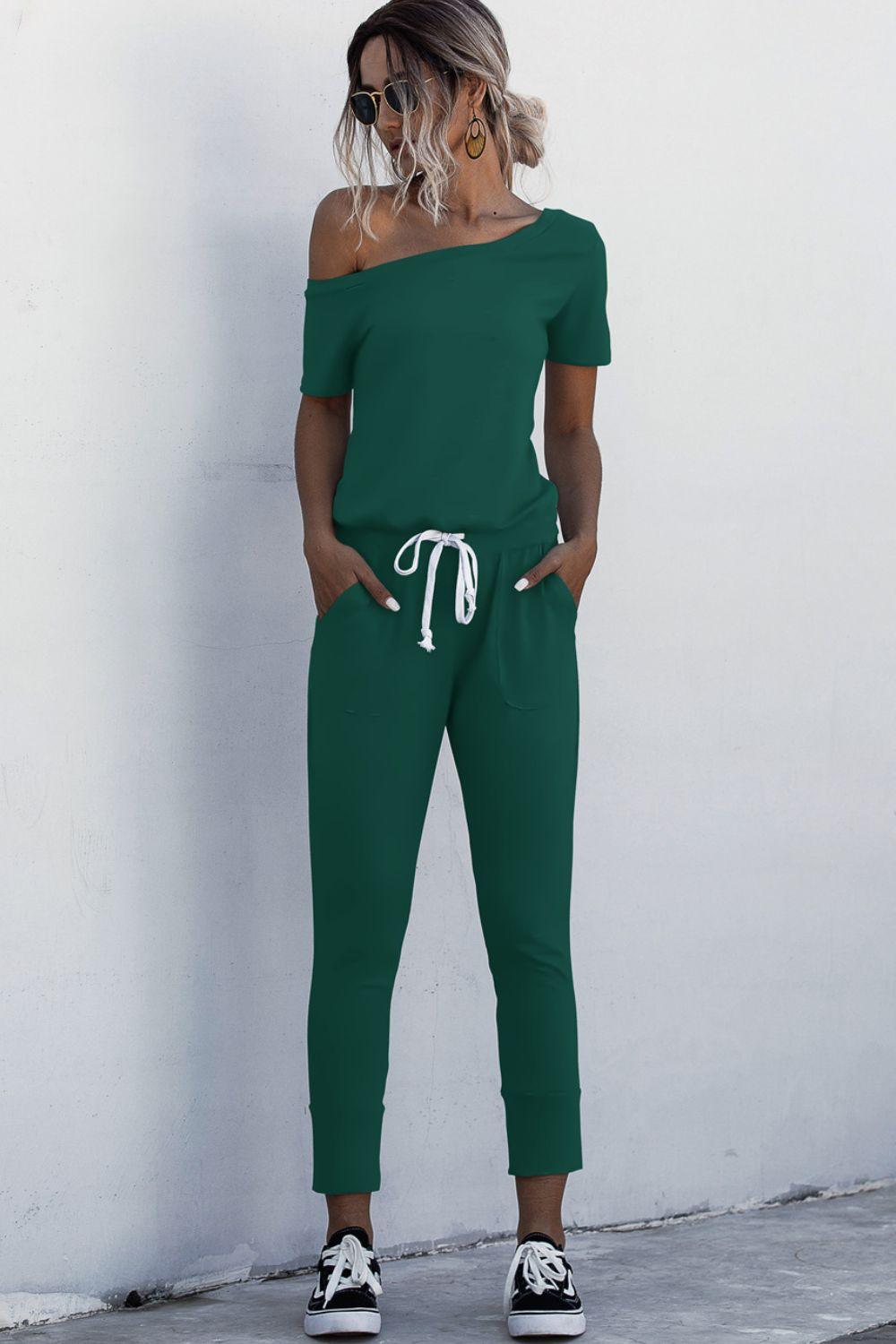 Asymmetrical Neck Tied Jumpsuit with Pockets - BELLATRENDZ