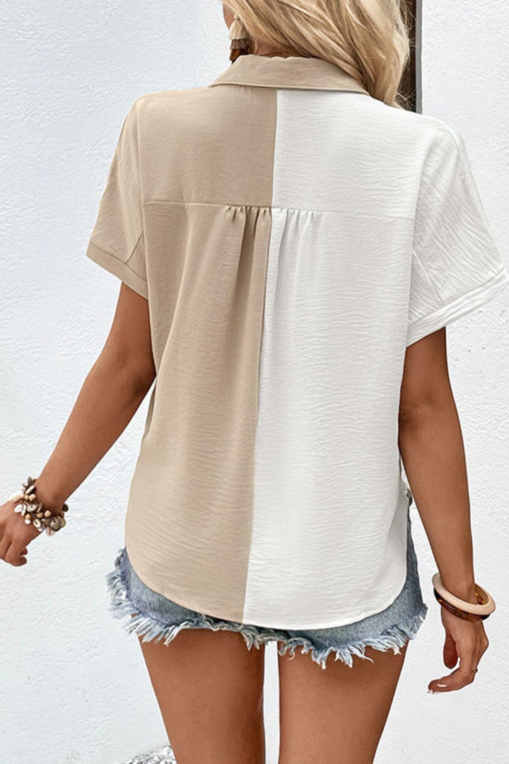 Two-Tone Contrast Short Sleeve Shirt - BELLATRENDZ