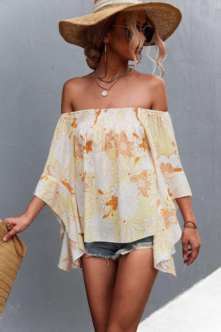 Floral Bell Sleeve Off-Shoulder Blouse - BELLATRENDZ