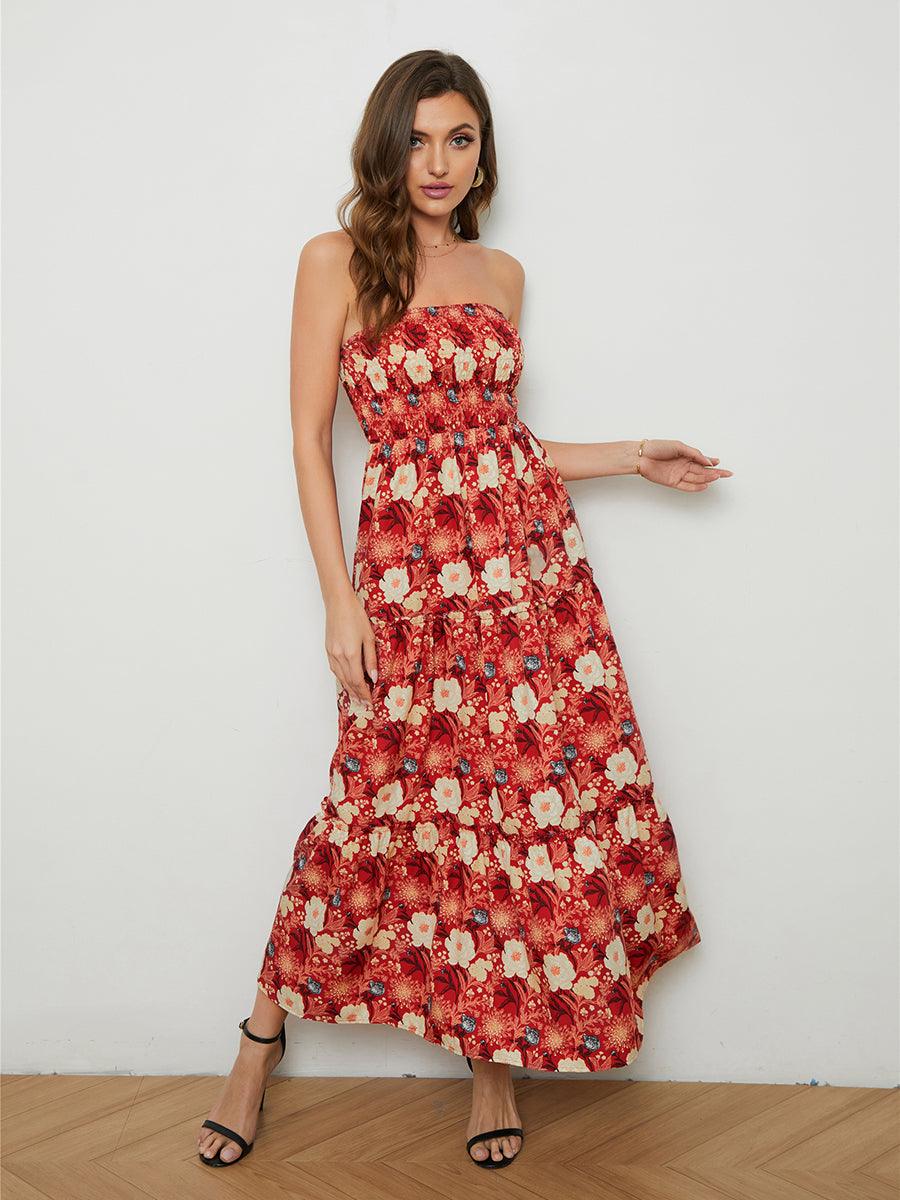 Floral Strapless Low-Back Dress - BELLATRENDZ