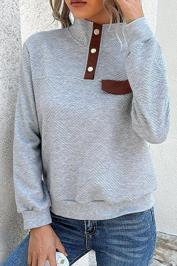 Contrast Ribbed Quarter-Snap Sweatshirt - BELLATRENDZ