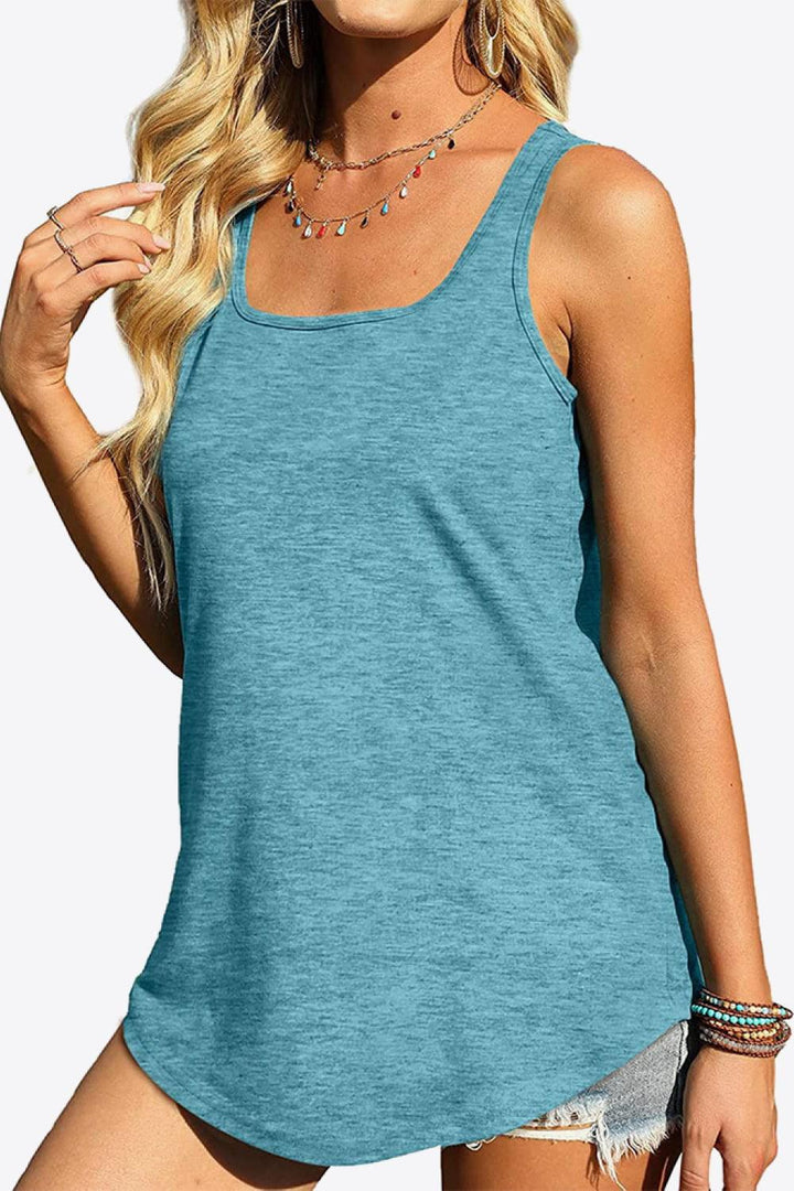 Curved Hem Square Neck Tank - BELLATRENDZ