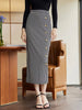Houndstooth Decorative Button Slit Midi Skirt