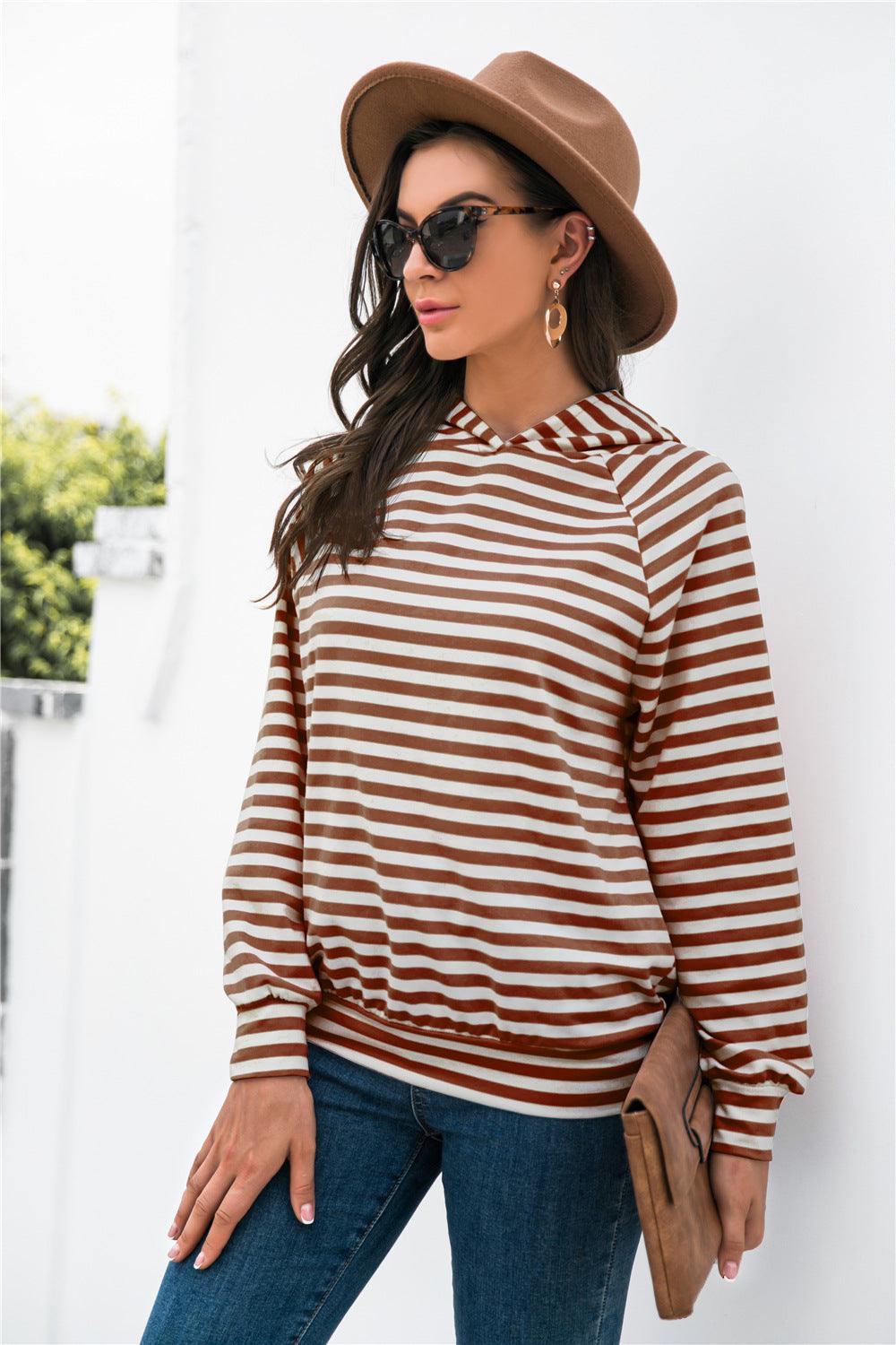 Horizontal Stripe Raglan Sleeve Hoodie - BELLATRENDZ