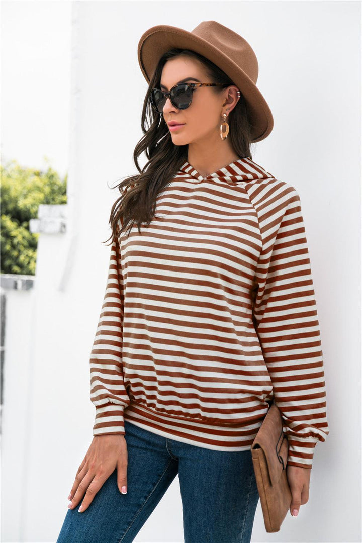 Horizontal Stripe Raglan Sleeve Hoodie - BELLATRENDZ