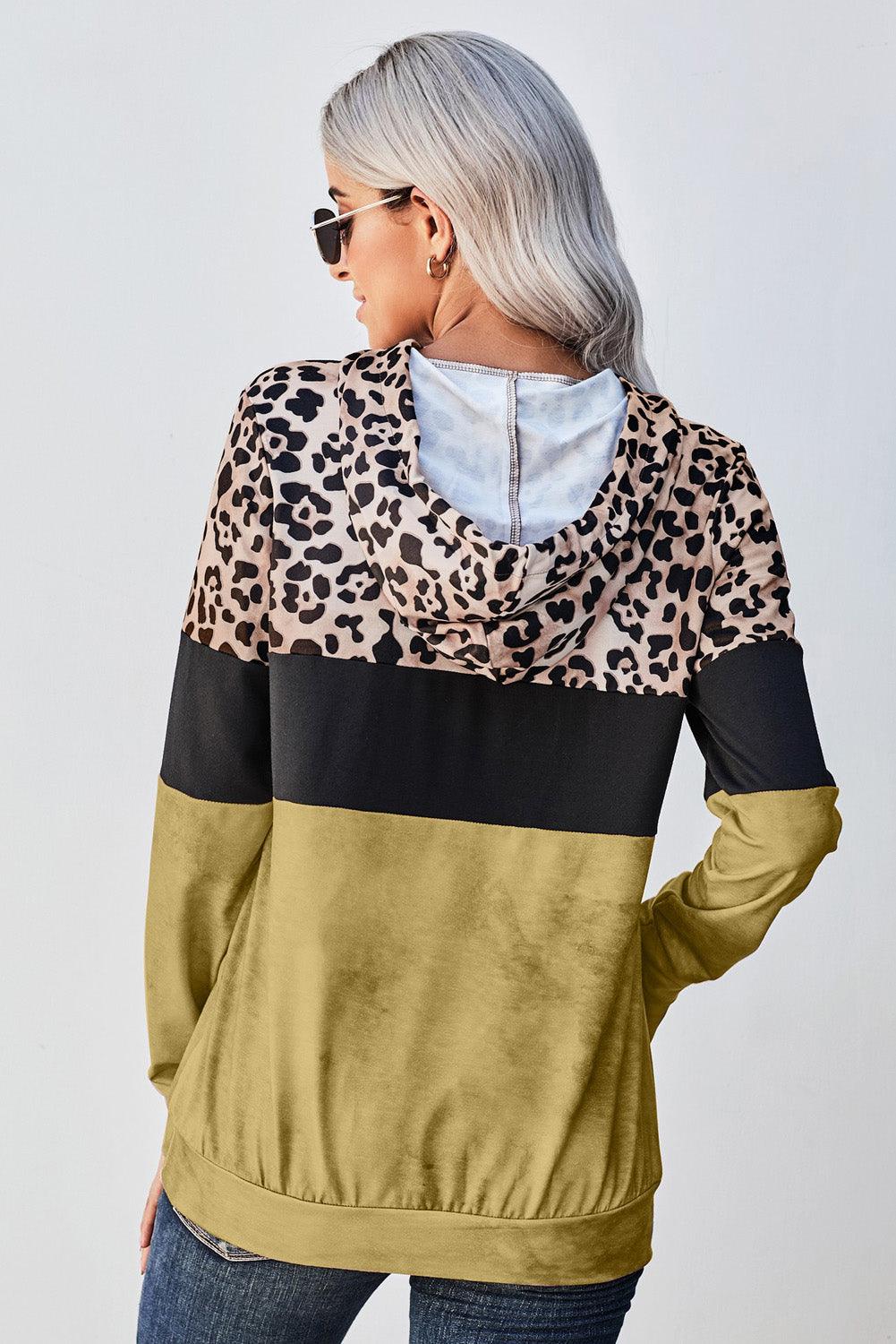 Leopard Color Block Hoodie - BELLATRENDZ