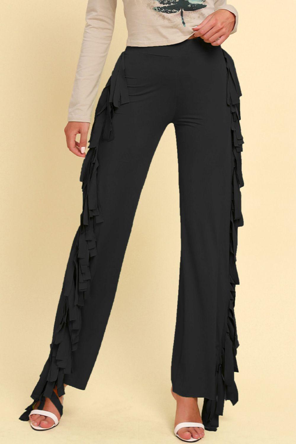 Fringe Trim Wide Leg Pants - BELLATRENDZ