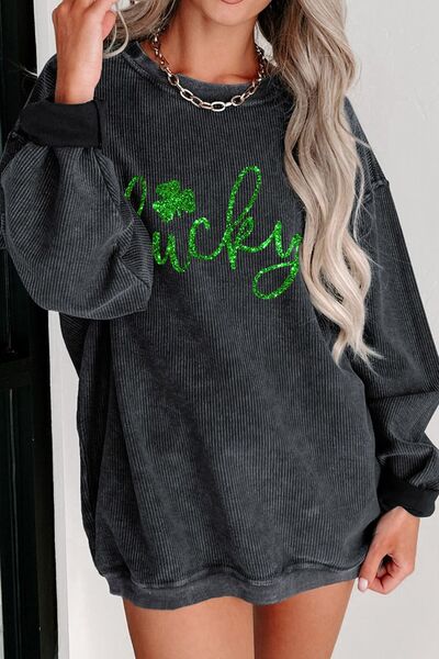 LUCKY Round Neck Dropped Shoulder Sweatshirt